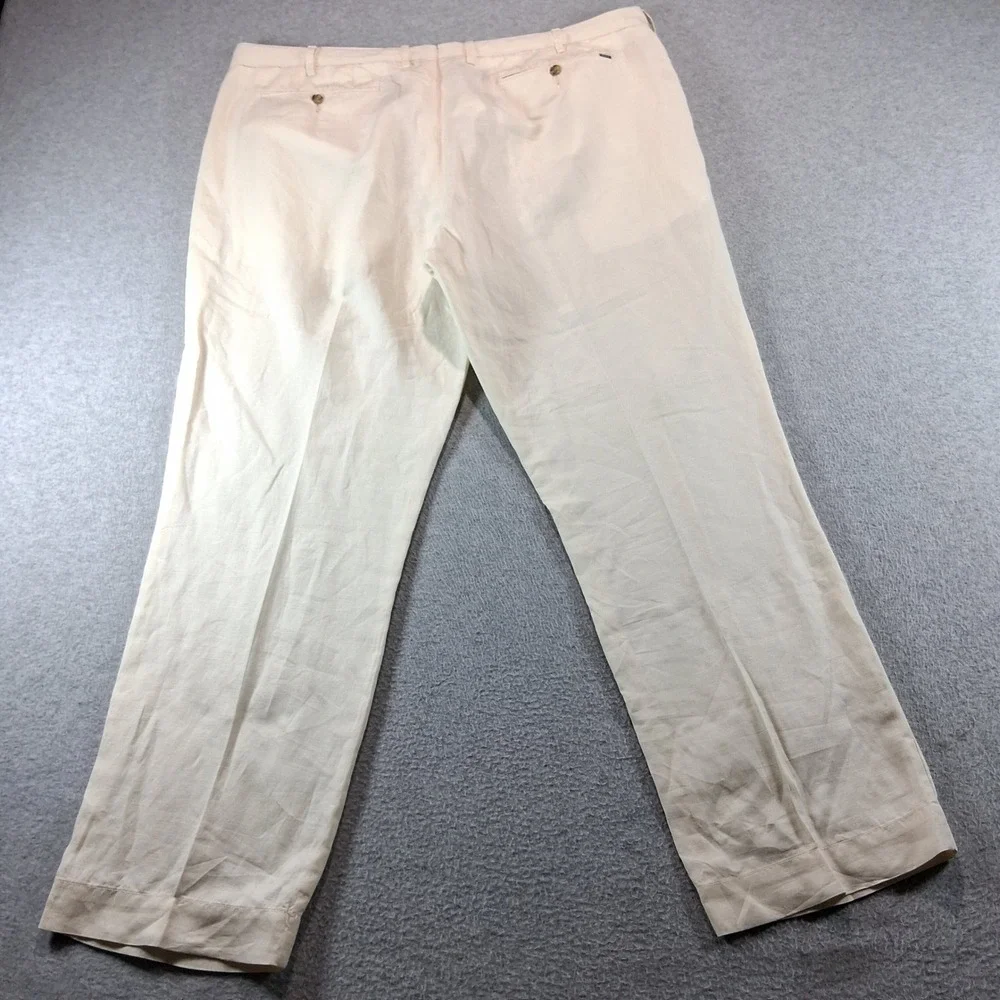 Polo Ralph Lauren Pants Mens 40/30 Cream Straight Fit Linen Blend Trousers